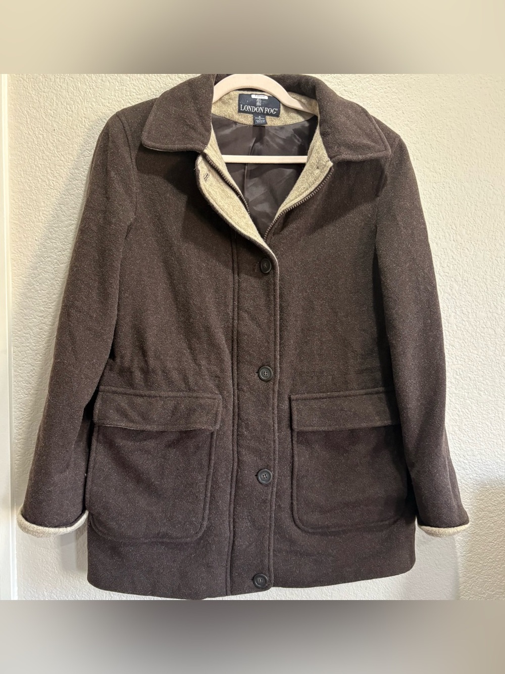 London Fog‎ Women’s Small Brown Wool Car Coat Zip Button Lined Jacket Classic
